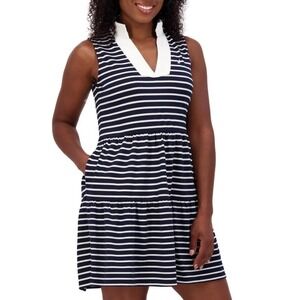 Nautica Jeans Nautical Stripe Dress Navy and White Classic Coastal Casual Small